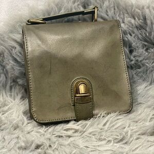 Faux leather green small handbag with straps